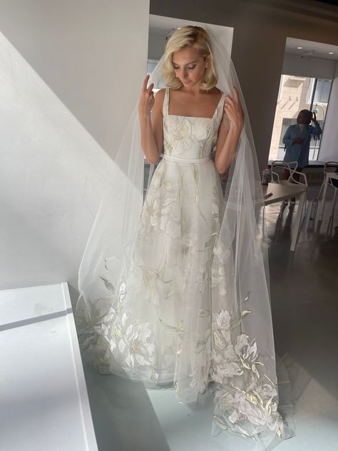 Large Floral Wedding Dress, Big Floral Wedding Dress, Floral Overlay Wedding Dress, Subtle Floral Wedding Dress, Satin Floral Wedding Dress, Floral Bridal Gown, Embroidered Satin Wedding Dress, Floral Jacquard Wedding Dress, Savin London Wedding Dress