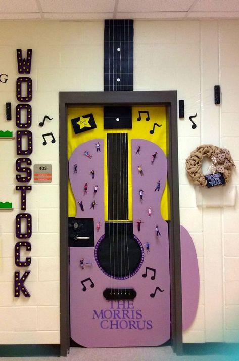 Guitar Bulletin Board, Rock And Roll Door Decorations, Rock And Roll Classroom Door, Music Classroom Bulletin Boards, Teacher Door Decorations, Teacher Appreciation Doors, Music Bulletin Boards, Doors Music, Music Classroom Decor