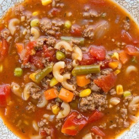 Hamburger Soup With Macaroni, Soup With Macaroni, Hamburger Macaroni Soup, Macaroni Hamburger, Slow Cooker Macaroni, Hamburger Soup Recipe, Hamburger Vegetable Soup, Macaroni Soup, Soup With Ground Beef