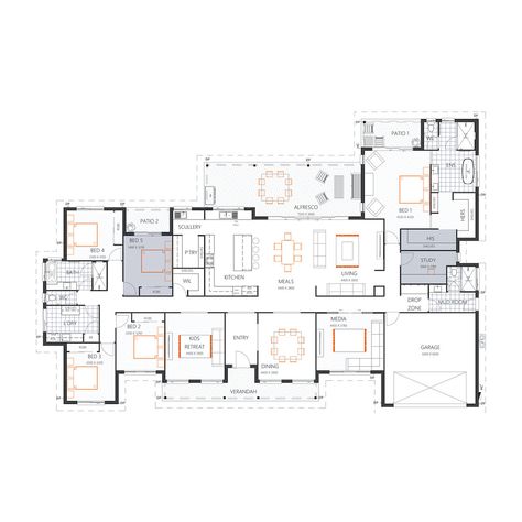 Santiago 426 (5BR) - Keibuild Homes Acreage Homes Floor Plans, Australian Floor Plans, New Zealand House Plans, Large Family House Plan, 3 Bedroom House Plans Australia, 5 Bedroom House Floor Plan Australia, Dual Living House Plans Australia, Large Floor Plans, Shipping Container House Plans