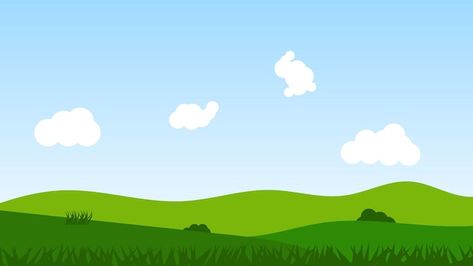 Landscape cartoon scene with green hills... | Premium Vector #Freepik #vector #field #green-land #green-field #grassland Sky And Land Background, Sky Cartoon Background, Land Drawings, Green Land, Landscape Vector Illustration, Crop Field, Blue Sky Wallpaper, Grass Background, Classroom Clipart