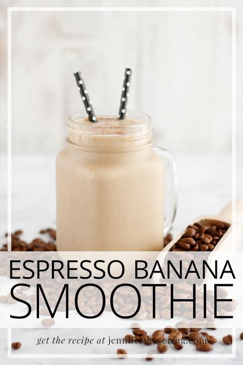 Quick and easy banana and yogurt smoothie with a kick of espresso for a delish afternoon pick-me-up. Banana Espresso Smoothie, Espresso Protein Smoothie, Coffee Smoothie With Yogurt, Protein Shake With Espresso, Espresso Smoothie Healthy, Coffee Yogurt Smoothie, Espresso Protein Shake, Espresso Shake, Espresso Smoothie