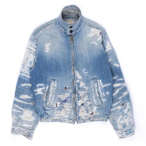 Kapital Kountry Destroyed Repaired Denim Bomber (year unkown) This crazy piece was sold through Davil Tran's sale at Grailed. How would… Kapital Denim, Boys Closet, Designer Clothing Brands, Mens Outerwear, Mens Denim, Denim Fashion, Denim Button Up, Clothing Brand, Button Up Shirts