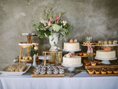 15 Wedding Dessert Tables That Are Calling Your Name | TheKnot.com Dessert Bord, Wedding Dessert Table Decor, Wedding Buffet Food, Reception Desserts, Buffet Dessert, Rustic Dessert, Floral Dessert, Cake Dessert Table, Dessert Bar Wedding