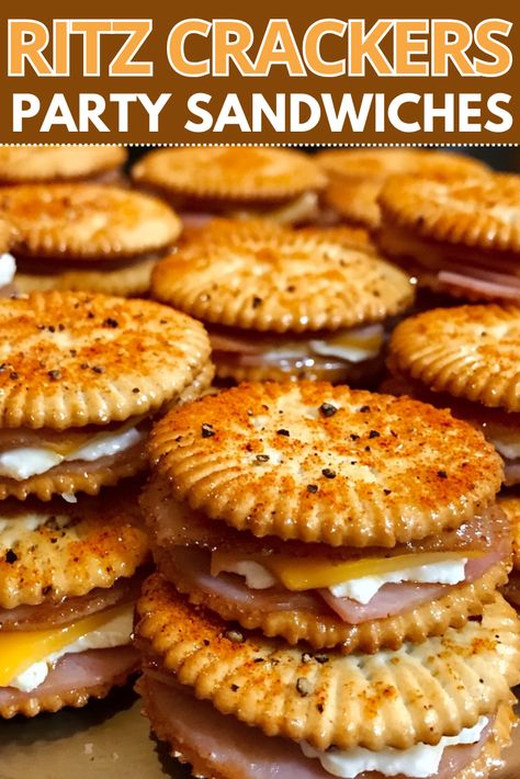 RITZ® Crackers Party Sandwiches Quick Snack Foods For Party, Cracker Hors D’oeuvres, Snacks To Share Parties, Snack Sandwiches Appetizers, Appetizer Sandwiches For Party, Snacks With Ritz Crackers, Ritz Crackers Party Sandwiches, Ritz Cracker Party Sandwiches Recipes, Quick Easy Savory Snacks