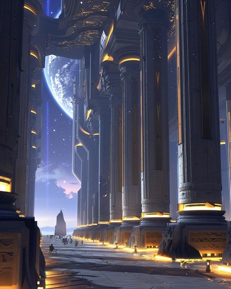 Home of the argonauts. Future city inspired by Ancient Greece. #ancientarchitecture #ancient #ancientgreece #pillars #ancientworld #scifiart #futurecity #futurecities #scifi #futureart #epicfantasy #epic #fantasyartwork #fantasy #midjourney #ai #digitalart Ancient Alien Ruins Concept Art, Greco Futurism, Fantasy Future, Ancient Future, Sci Fi Landscape, Arte Robot, Magic Design, Scenery Pictures, Fantasy Places