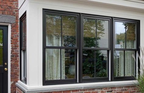 Double Hung Windows Exterior, Window Grids, Black Window Frames, Double Hung Windows, Farmhouse Windows, Black Windows, Windows Exterior, Wood Windows, Window Styles