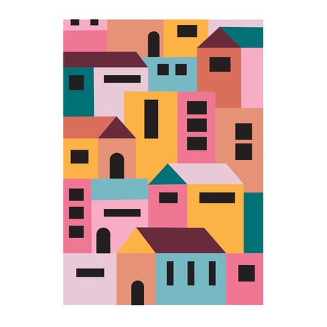 Color Block Art Illustrations, Shape Element Of Art Drawings, Color Block Painting, Abstract House, Geometric Shapes Art, Graphic Art Prints, Posca Art, Glass Art Projects, Art Decor Diy