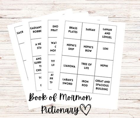 Book Of Mormon Charades, Book Of Mormon Games For Youth, Lds Pictionary, Book Of Mormon Games, Pictionary Words, Book Of Mormon Scriptures, Mutual Activities, Book Of Mormon Stories, Charades Game