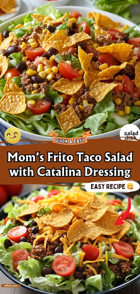 Mom’s Frito Taco Salad with Catalina Dressing Taco Salad With Fritos And Catalina, Mexican Salad With Catalina Dressing, Salad With Fritos And Catalina Dressing, Frito Salad With Catalina Dressing, Taco Salad Catalina Dressing, Taco Salad With Fritos, Fritos Taco Salad, 7 Layer Taco Salad, Catalina Taco Salad