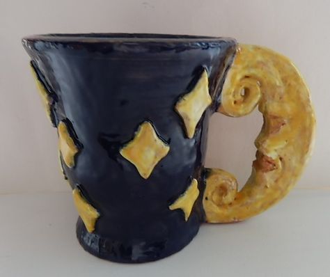 Moon Ceramic Mug, Whimsigoth Ceramics, Ceramic Mug Handles, Silly Mugs, Star Mug, Ceramic Moon, Ceramic Artwork, Pretty Mugs, Pottery Crafts