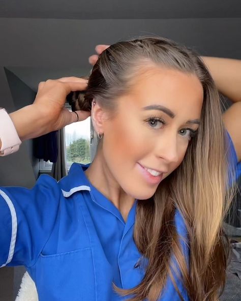 Hairstyles for nurses | hairstyle | These quick and easy hairstyles are tried and tested by a nurse 👩‍⚕️👏 | By Tyla | Facebook Updos For Nurses Easy, Ponytail Hairstyles For Nurses, Scrub Hairstyles Nurse, Cute Hairstyles For Nurses Up Dos, Phlebotomy Hair Styles, Easy Hairstyles For Nurses Simple, Easy Hair For Nurses, Doctor Hairstyles Medical Women, Quick Nurse Hairstyles