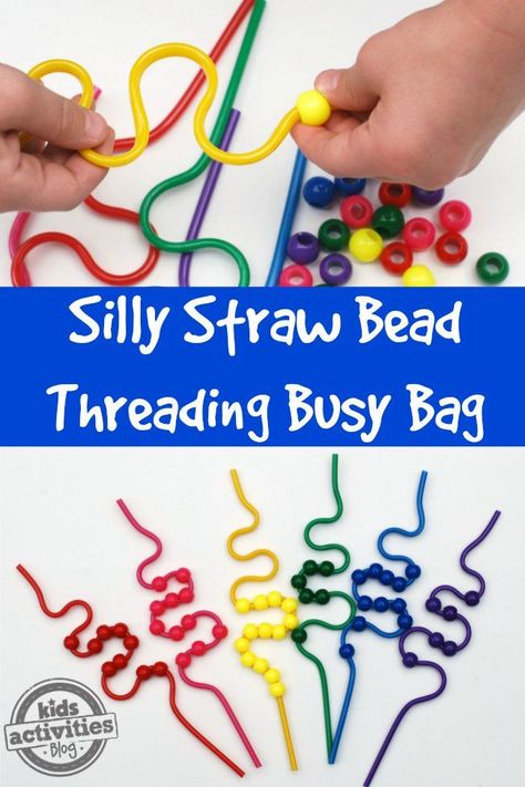 This Silly Straw Bead Threading Busy Bag is a great way for preschoolers to practice sorting by color and work on fine motor skills at the same time. Busy Bag For Kindergarten, Fine Motor Skills For Preschoolers Hands, Peg Activities For Toddlers, Disney Fine Motor Activities, Fine Motor Boxes For Preschool, Preschool Morning Work, Morning Boxes, Fine Motor Activities For Preschoolers, Bead Threading