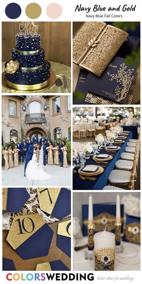 Navy Blue And Gold Wedding Theme, Blue And Gold Wedding Dress, Blue And Gold Wedding Decorations, Navy Blue And Champagne Wedding Colors, Navy And Black Wedding, Blue And Gold Fall Wedding, Navy And Gold Wedding Theme, Navy Blue Fall Wedding, Gold Wedding Plates