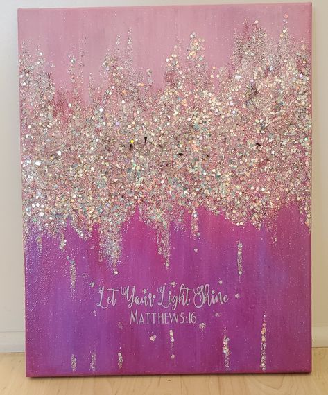 Canvas Painting With Glitter, Painting With Glitter Canvas, Happy Birthday Cards Diy, Abc Art, Easy Flower Painting, Glitter Canvas, Diy Canvas Wall Art, Purple Paint, Glitter Art