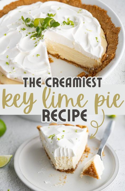 With a buttery, graham + brown sugar crust and a sweet, thick, tangy lime filling that is covered with a quick cool whip topping this is the BEST key lime pie recipe. Instead of using sour cream or greek yogurt, this homemade key lime pie recipe opts for cream cheese to make it ultra creamy and rich. | how to make key lime pie recipes | easy key lime pie recipe | best key lime pie recipe | key lime pie with cream cheese | key lime pie easy | key lime pie with cool whip | summer dessert recipes Lime Pudding Recipes, Homemade Key Lime Pie Recipe, Recipe For Key Lime Pie, Best Key Lime Pie Recipe, Homemade Key Lime Pie, Creamy Key Lime Pie, Lemon Squares Recipe, Frozen Key Lime Pie, Key Lime Pie Easy