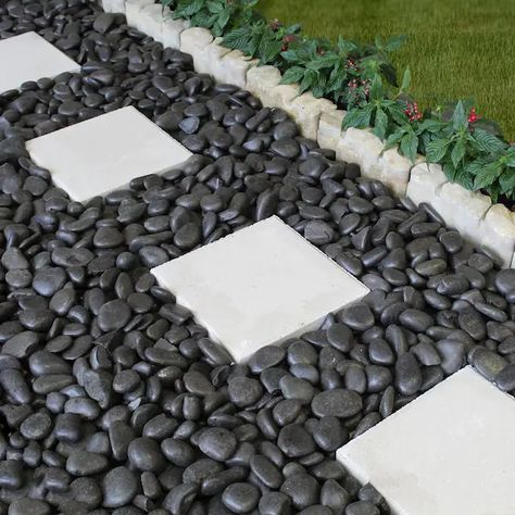 Black Rock Landscaping, Rock Scaping, Black River Rock, Landscaping Rock, Tattoo Plant, River Pebbles, River Rock Landscaping, Decorative Pebbles, Stone Landscaping