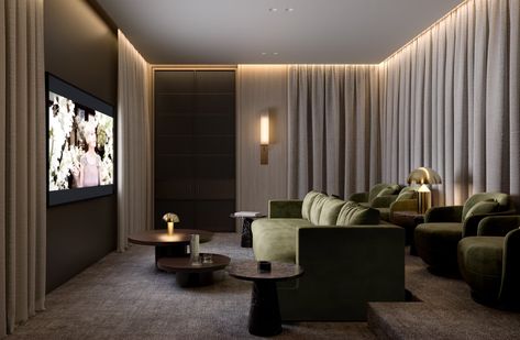 Conrad Architects, Home Theater Room Design, Theater Room Design, Home Cinema Room, Warm Interior, Home Theater Rooms, Home Theater Design, Theatre Design, Theatre Room