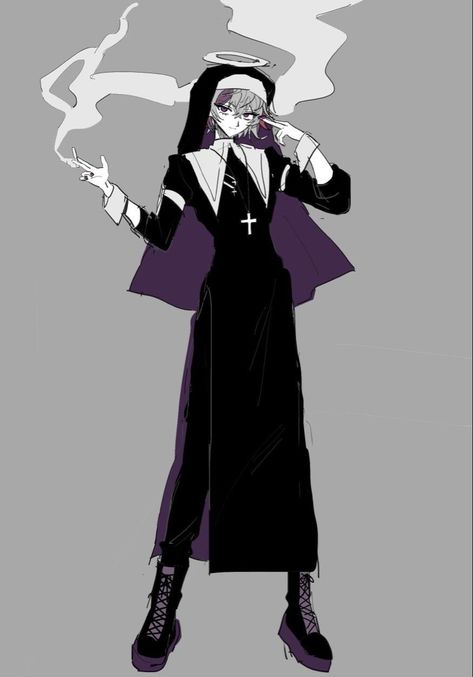 Nun Clothes Drawing, Anime Nun Character Design, Male Nun Oc, Male Nun Character Design, Battle Nun Character Design, Nun Outfit Drawing, Nun Character Design, Nun Clothes, Priest Character Design