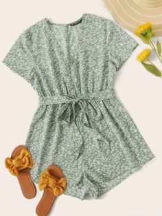 Basic Girl Outfit, Forever 21 Outfits, Belted Romper, Wrap Romper, Shein Pants, Casual Rompers, Boho Green, Fashion Fall, Cute Summer Outfits