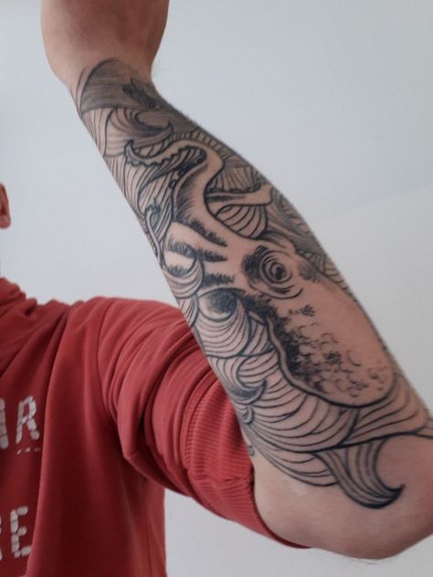 Wave Tattoo Sleeve, Hairstyle For School, Octopus Tattoo Sleeve, Tattoo Tights, Octopus Tattoo Design, Wild Tattoo, Wrist Tattoos For Guys, Forearm Tattoo Design, Nautical Tattoo