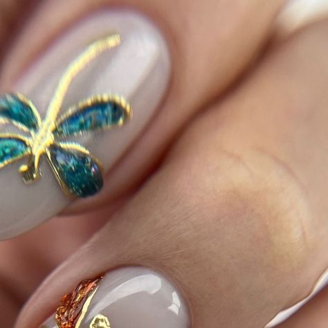 Nails Dragonfly, Dragon Fly Nail Art, Dragon Fly Nails, Dragonfly Nails Designs, Dragon Fly Inspired Nails, Dragonfly Nails, Dragon Fly Hair Clip, Fly Nails, Dragon Fly