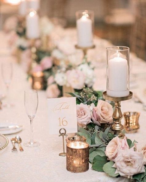 Dusty rose and sage are the perfect 👌🏻 winter wedding palette. Add pops of white, gold and cream for a warm and elegant look 😍😍😍  #privateevents #candles #rose #sage  #flowers #weddings #weddingplanner #events #design #decor #weddingvenue Thanksgiving Dinner Table Decorations, Blush Wedding Centerpieces, Long Table Wedding, Candle Wedding Centerpieces, Sage Wedding, Wedding Floral Centerpieces, Wedding Centerpieces Diy, Neutral Wedding, Wedding Centerpiece