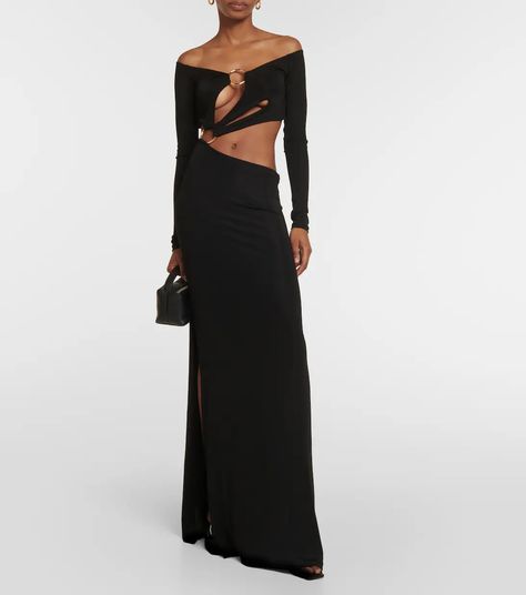 Cutout Jersey Maxi Dress in Black - Louisa Ballou | Mytheresa Louisa Ballou Dress, Louisa Ballou, Jersey Maxi Dress, Cutout Design, Maxi Jersey Dress, Summer 24, Black Maxi Dress, Made In The Usa, Design Details