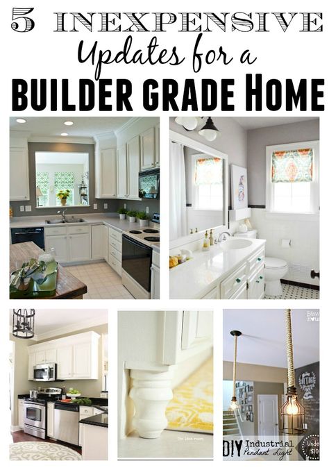 5 inexpensive upgrades to completely transform your basic builder grade home. Upgrading Builder Grade Kitchen, Builder Grade Living Room, Cabinet Kick Plate Ideas, Builder Home Makeover, New Build Upgrades Diy, Simple House Design Interior, Builder Grade Home Makeover, New Build Upgrades, Upgrading A Builder Grade Home