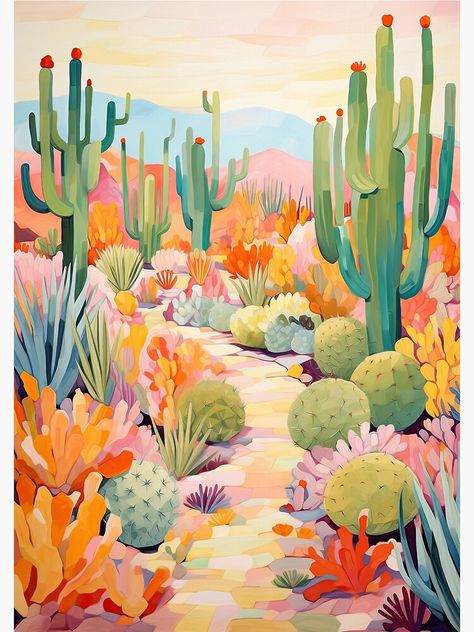 Western Landscape Art, Pastel Desert, Cactus Art Print, Maximalist Art, Western Landscape, Pastel Landscape, Landscape Art Print, Trending Art, Desert Art