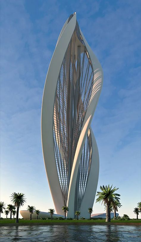 petra architects: 'blossoming dubai' متحف فني, معرض فني, Architecture Antique, Dubai Architecture, Modern Architecture Building, Unusual Buildings, Skyscraper Architecture, Amazing Buildings, Unique Buildings