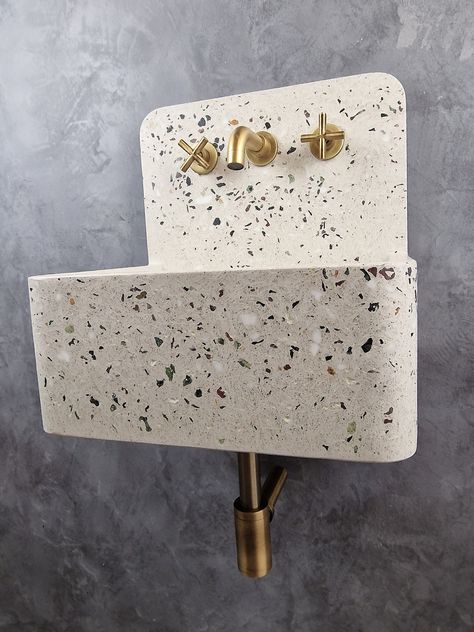 Terrazzo Sink, Gray Interiors, Bucket Sink, Wall Mount Sinks, Corner Toilet, Concrete Bathroom, House Interior Design Styles, Toilet Sink, Concrete Sink