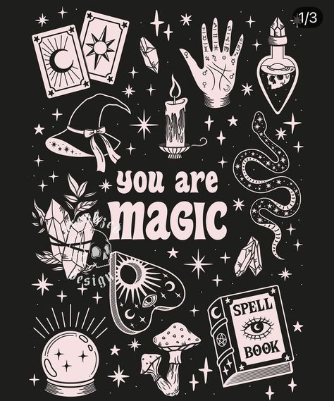 Witchy Designs Simple, Witchy Website Design, Witchy Things To Draw, Witch Art Aesthetic, Witch Branding, Witchy Drawings Simple, Witchy Branding, Magical Doodles, Spell Illustration