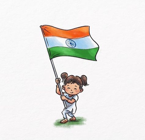 Independence Day Illustration India, Independence Day India Drawing, Indian Flag Aesthetic, India Flag Drawing, Poster On Independence Day, Independence Day Poster Drawing, Independence Day Cartoon, Indian Flag Drawing, Softboard Ideas