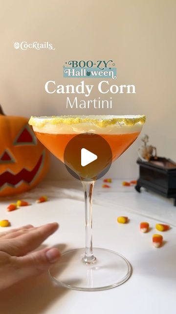 Cocktails (21+ to follow) on Instagram: "No tricks, just treats with this beautiful candy corn martini🧡 The perfect cocktail that tastes and looks delicious!

Recipe Inspo: @foodfanatical

Ingredients:
- 2 & 1/2 oz. UV Cake Vodka
- 3 tbs. candy corn
- 1 & 1/2 oz. pineapple juice
- 1 & 1/2 oz. heavy cream
- Marshmallow Fluff & sprinkles for rim garnish

#candycorn #martini #halloween #cocktail #drink #fyp" Fun Halloween Martinis, Halloween Themed Martinis, Candy Corn Vodka Shots, Candy Corn Cocktail Recipe, Candy Corn Drink Alcohol, Cake Vodka, No Tricks Just Treats, Halloween Cocktail, Cocktail Drink