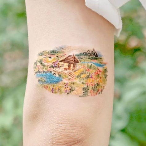 Sketch Cute, Whimsical Tattoos, Handpoke Tattoo, Landscape Tattoo, Doodle Tattoo, Tattoo Magazines, Top Tattoos, Dainty Tattoos, Aesthetic Tattoo