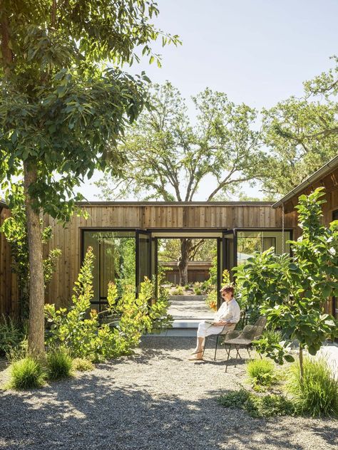 Farm Courtyard, Courtyard Architecture, Japanese Inspired Home, Custom Pool Tables, Concrete Exterior, Geometric Volume, Timber Floor, Gardening Design, Garden Inspo