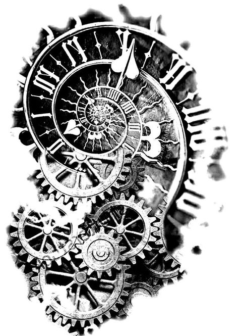 Clock Gears Tattoo, Old Clock Tattoo, Gears Tattoo, Clockwork Tattoo, Realistic Owl Tattoo, Polka Tattoo Designs, Engine Tattoo, Watch Tattoo Design, Gear Tattoo