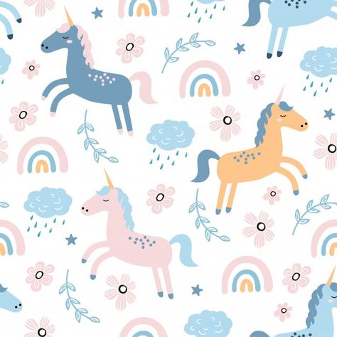 Childish seamless pattern with cute unic... | Premium Vector #Freepik #vector #pattern #baby #cloud #wallpaper Unicorn And Rainbow, Unicorn Blanket, Unicorn Drawing, Unicorn Illustration, Unicorn Wallpaper, Cloud Wallpaper, Unicorn Pattern, Unicorn Art, Unicorn Print