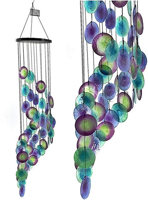 Capiz Wind Chimes, Unique Wine Gifts, Unique Wind Chime, Shell Wind Chimes, Unique Garden Art, Garden Patio Decor, Glass Wind Chimes, Unique Gifts For Mom, Rainbow Maker