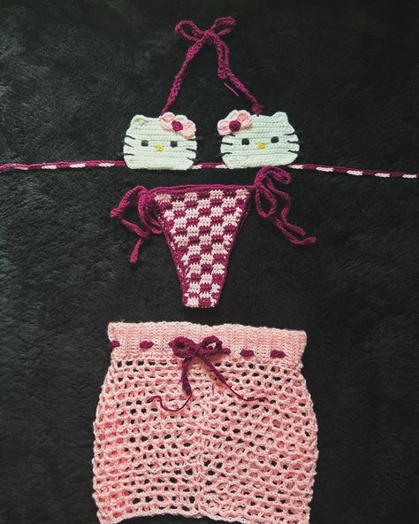 Sooo obsessed with this 3 piece Hello Kitty set!!😍💕 #crochet #handmade #hellokitty #hellokittyset #sanrio #crochetset #explorepage #crochetaddict #fyp #smallbusiness #crochetbikini #crochetclothing #depopseller Crochet Set, Crochet Handmade, Crochet Clothes, Crochet Bikini, 3 Piece, Hello Kitty, Kitty, Knitting, Crochet