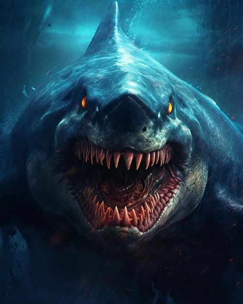 Scary Sea Creatures, Scary Ocean, Shark Illustration, The Meg, Sea Creatures Art, King Shark, Monster Artwork, Shark Bait, Bull Shark