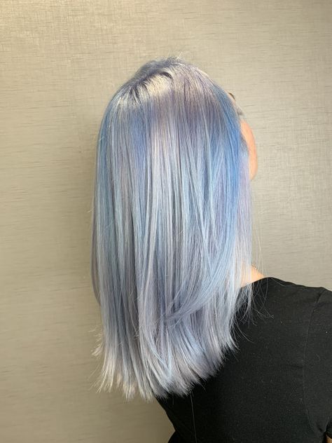 Silver Blue Blonde Hair, Platinum Blue Hair Silver, Perry Winkle Hair, Icy Blue Blonde Hair, Light Blue Blonde Hair, Platinum Blonde And Blue Hair, White And Blue Hair Color, Blue Silver Hair Color, Perrywinkle Hair