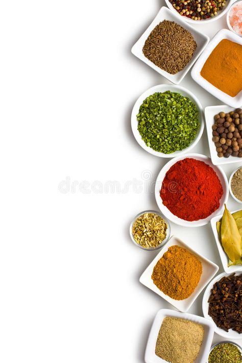 Various spices and herbs. Various spices and herbs on white background , #AFFILIATE, #herbs, #spices, #background, #white #ad Food Background Wallpapers, Spices Photography, Indian Food Photography, Food Photography Background, Spices Packaging, Food Captions, Food Menu Design, Hotel Food, Food Photography Tips