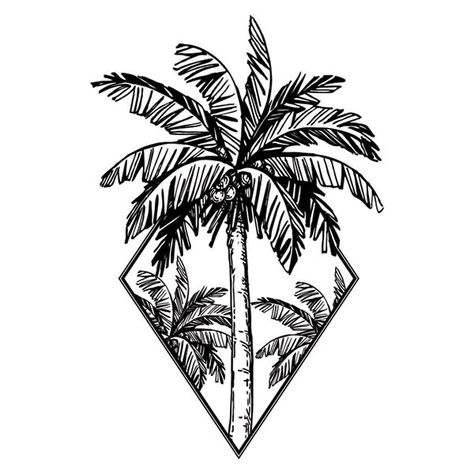 Palm Size Tattoos, Beachy Tattoos, Tropical Tattoo, Tiki Tattoo, Surf Tattoo, Palm Tattoos, Trippy Designs, Muster Tattoos, Palm Tree Tattoo