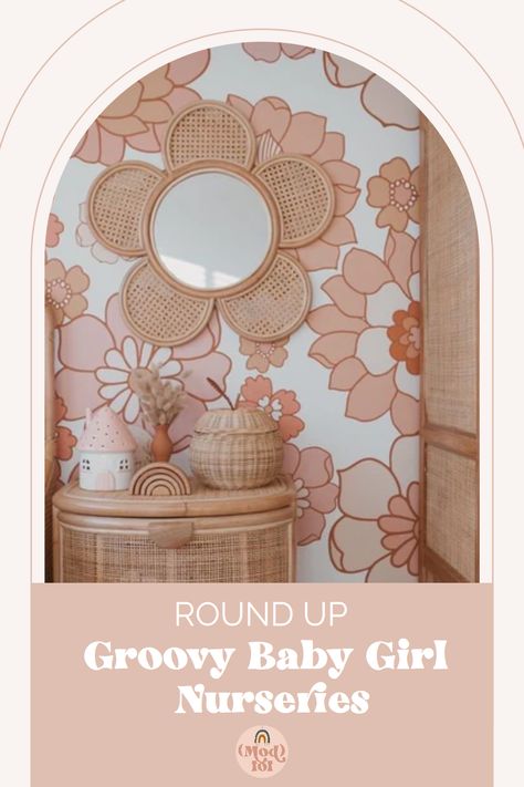 Get inspired with our latest blog post featuring a collection of 1970s groovy nursery ideas. See how modern nurseries are incorporating classic elements like daisy florals, checkered patterns, and rattan furniture into stunning baby girl room designs. Retro Flower Nursery, Retro Nursery Girl, Retro Nursery Ideas, Daisy Baby Nursery, Daisy Nursery, Retro Nursery, Floral Nursery Theme, Groovy Room, Vintage Girl Nursery