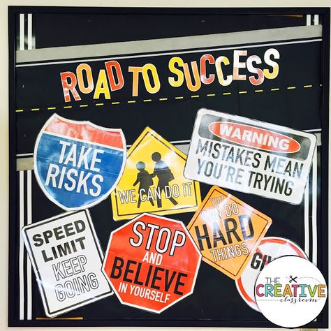 Growth Mindset Posters Construction Theme Classroom, Road Trip Theme, Mindset Bulletin Board, Travel Theme Classroom, Education Posters, Growth Mindset Bulletin Board, Visible Learning, The Road To Success, Road To Success