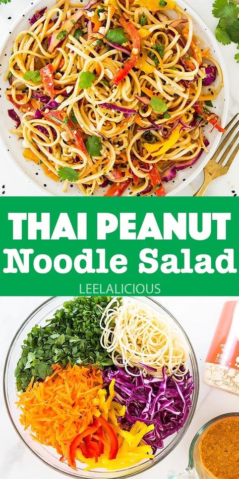 Rice Noodles Salad Cold, Peanut Pasta Salad Recipes, Thai Asian Salad, Vegan Peanut Noodle Salad, Asian Salad With Noodles, Vegan Thai Pasta Salad, Peanut Rice Noodle Salad, Thai Salad With Peanut Sauce, Thai Style Noodle Salad