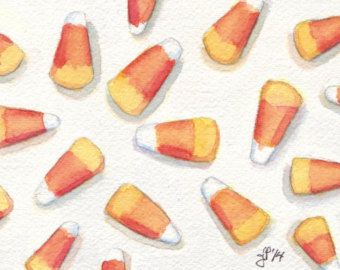 Candy Corn Watercolor, Cute Halloween Watercolor Paintings, Candy Corn Illustration, Watercolor Art Halloween, Corn Watercolor Painting, Candy Corn Drawing, Halloween Watercolors, Watercolor Halloween Art, October Watercolor