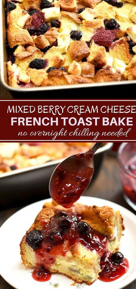 Mixed Berry French Toast, Berry French Toast Bake, Berry French Toast, Stuffed French Toast Cream Cheese, Berries And Cream, Fruit Berries, Fruit Sauce, Overnight French Toast, French Toast Bake